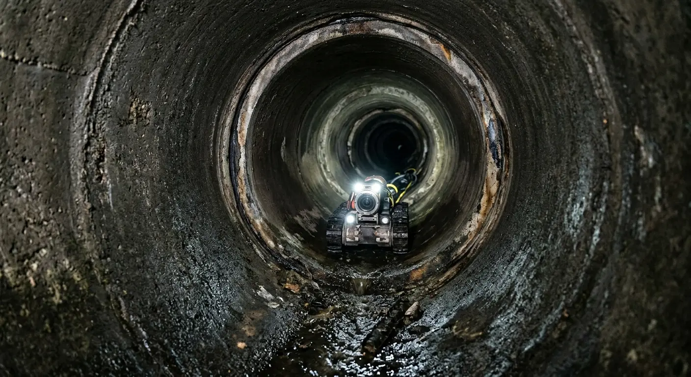 Robotic sewer camera inspecting pipe interior for Drain Snake Service in Groesbeck